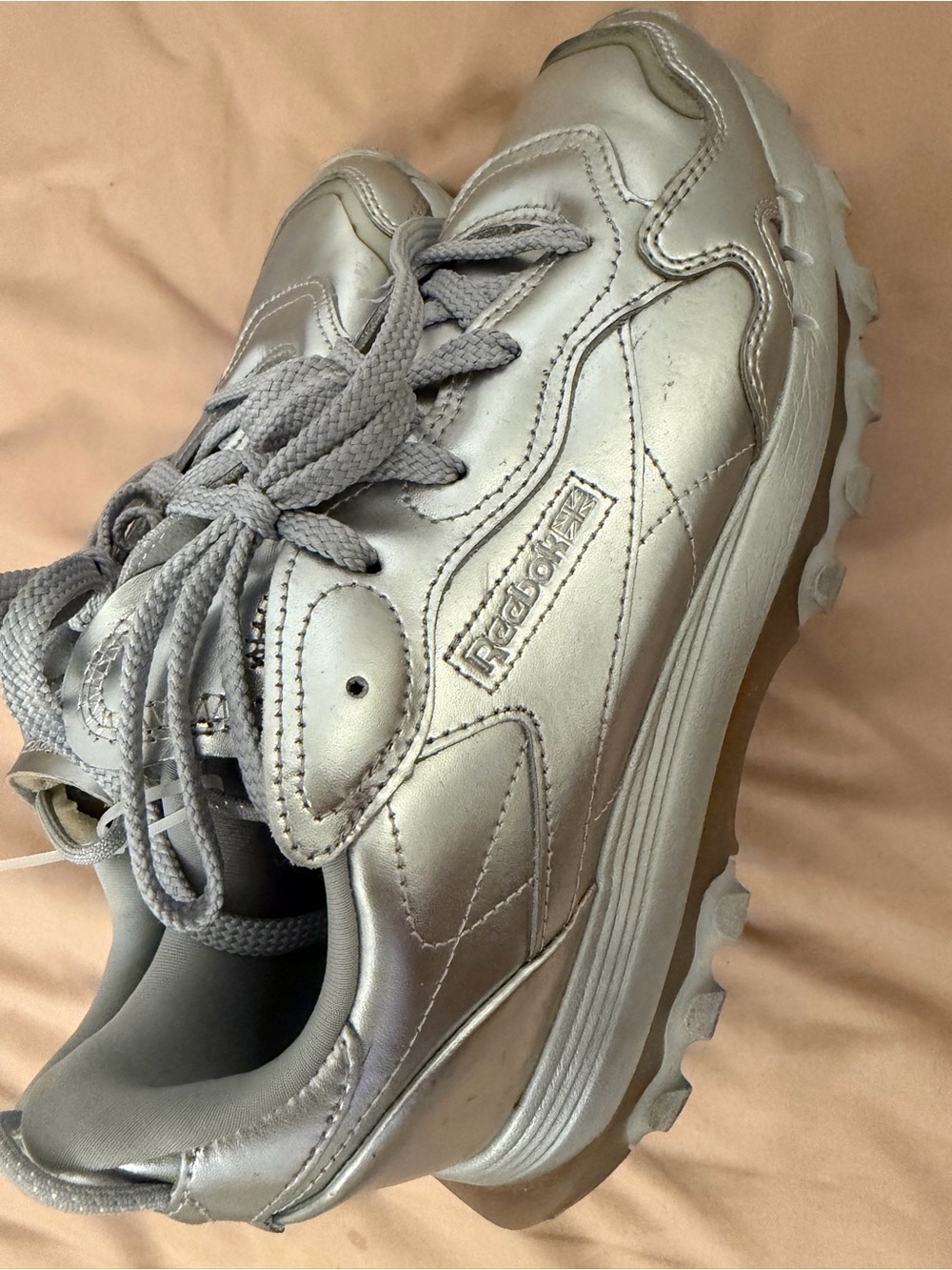 Reebok Metallic Silver Lace-Up Sneakers